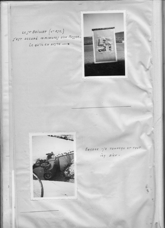 deux photos, dbris d'avions allemands et voiture au foss